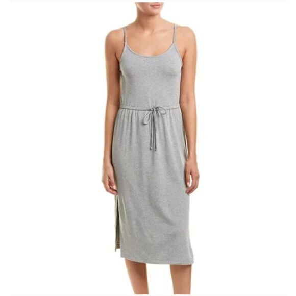 BB Dakota Everyday's Like Sunday Knit Tie Waist Midi Dress Light Grey Medium - Picture 1 of 7